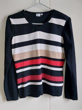 Infinity Women's Pullover Top Black With Horizontal Stripes Size Small